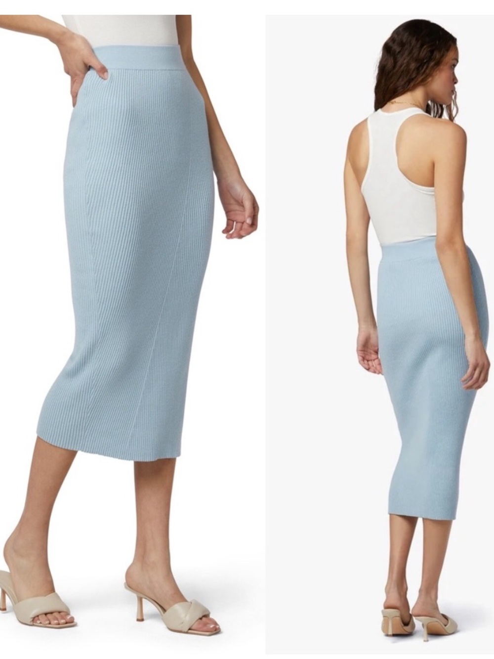 Favorite Daughter Lena Cashmere Cotton Ribbed Midi Skirt Size XL Baby Blue - Picture 3 of 8